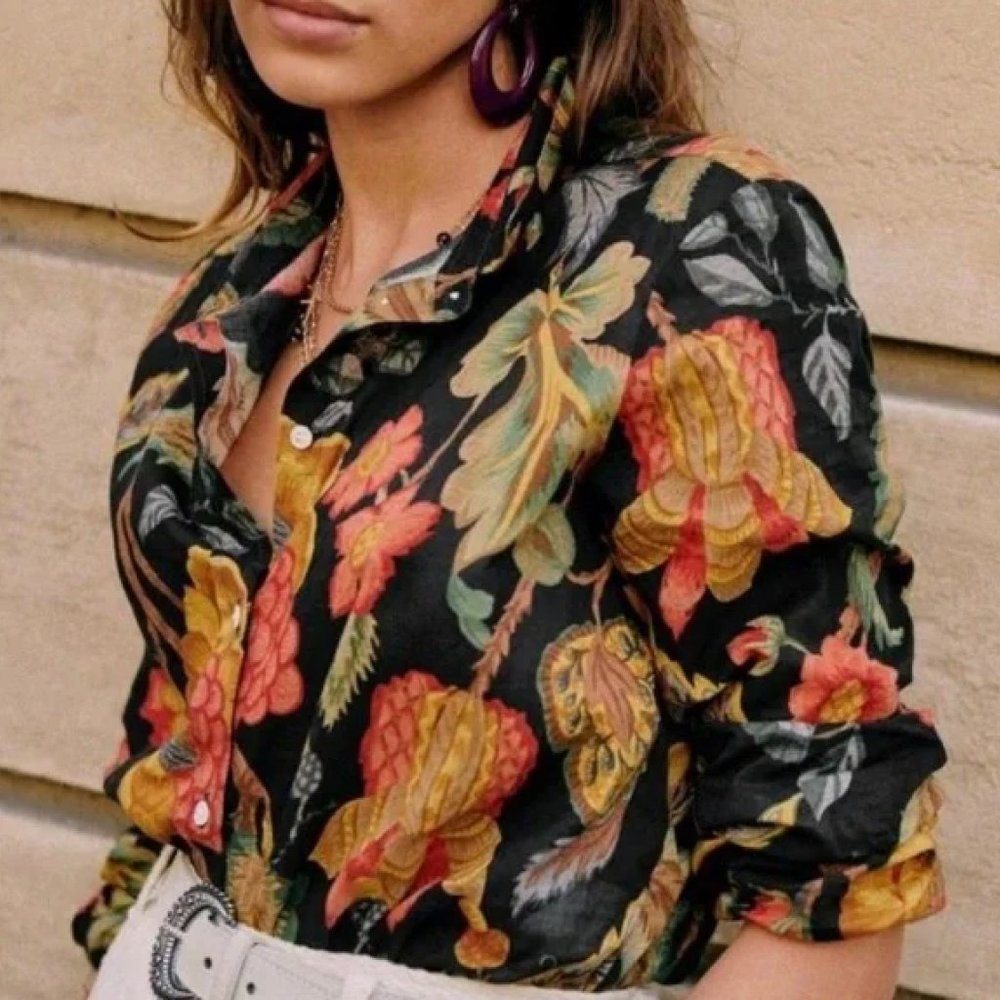 Sezane Pierro Shirt - Retro Flowers - Size FR 40 (US 8)